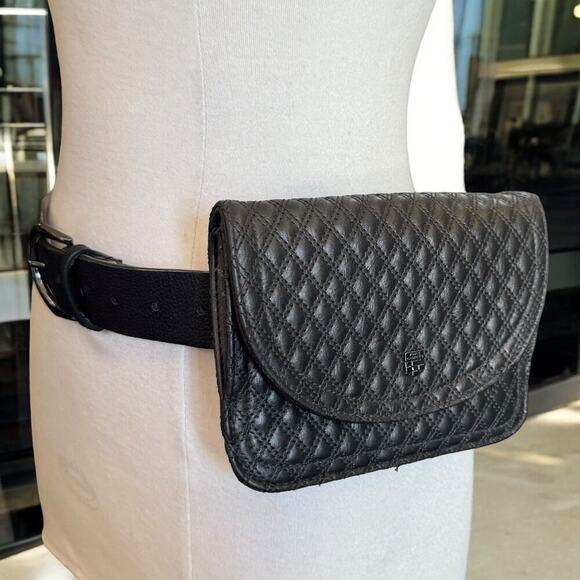 Vince Camuto Handbags - Vince Camuto Black Quilted Stitch Vegan Leather Belt Bag Fanny Pack Waist Purse